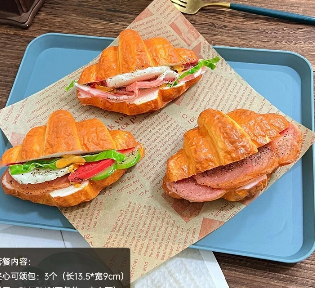 仿真面包模型蛋糕甜品点心摆件  夹心可颂包3个款