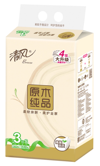 BR34SC清风丝柔120抽4层S号3包抽纸