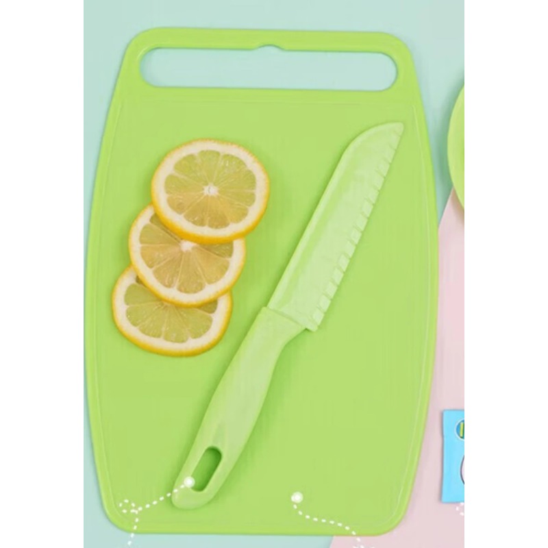 儿童安全刀案板套装幼儿园早教餐具塑料教学瓜果蛋糕刀切菜不伤手 60°以上;5cm;17cm;【马克龙绿2件套】[防滑苹果+小刀]
