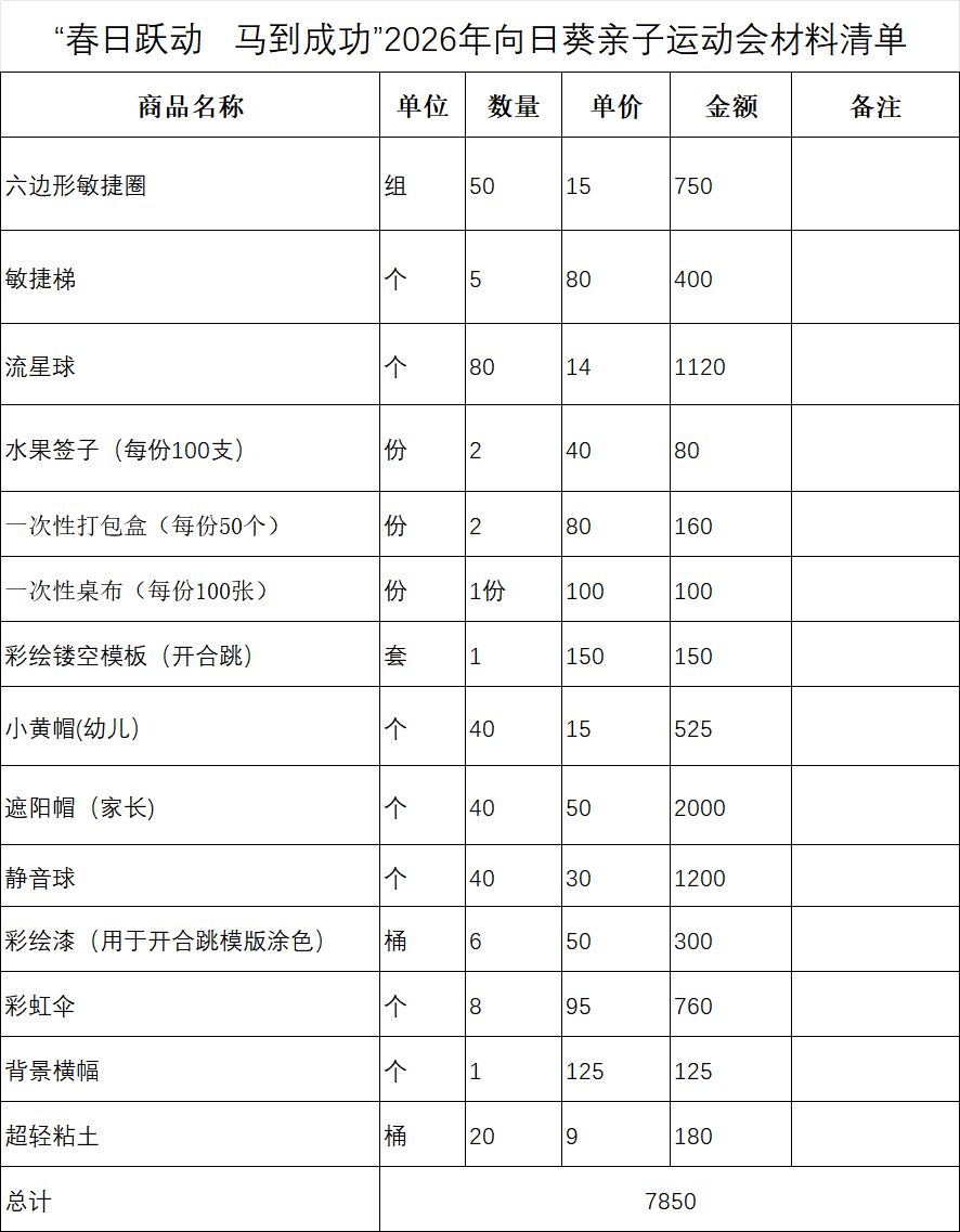 向日葵亲子小屋运动会材料