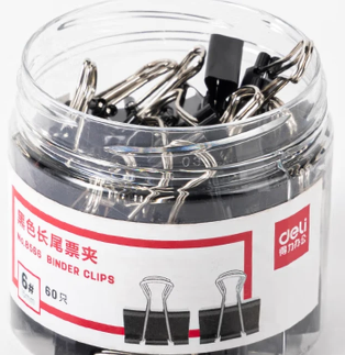得力 长尾票夹 8566 15mm 60个/筒 6号 黑色