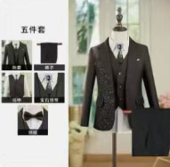 超洋气高档镶钻黑色男童礼服套 黑色镶钻5件套B