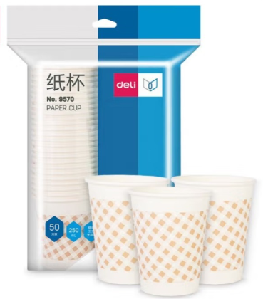 得力 9560一次性加厚纸杯(白)250ml(50只/包)240g太阳纸+18gPE膜 40袋/箱