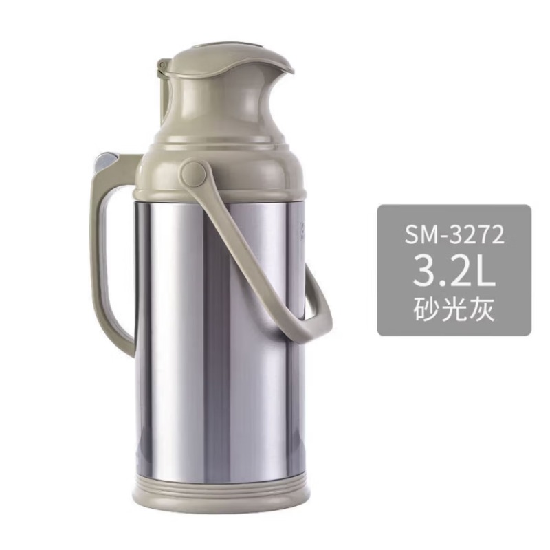 清水 2000ml 暖水瓶 砂光灰 不锈钢外面玻璃内胆