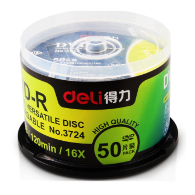 得力（deli）   3724 光盘空白DVD-R刻录光碟4.7G 50片/筒 12盒/箱