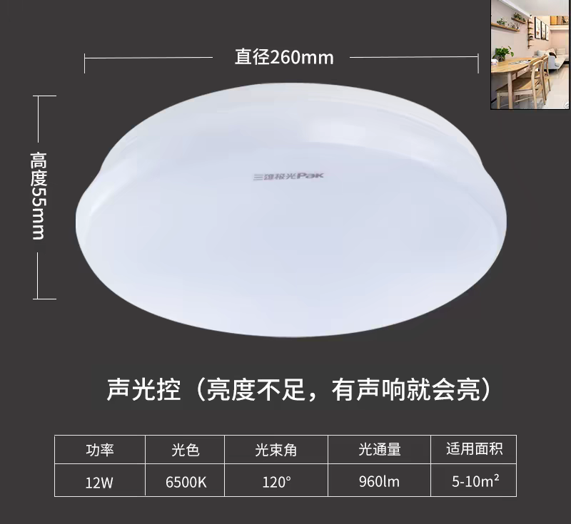 声光双控走廊灯12W