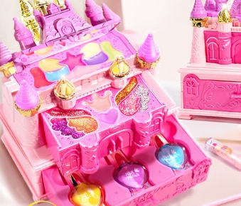 儿童化妆品玩具套装女孩女童生日礼物小孩⋯三层梦幻手提箱【带精美娃娃】+头饰套装