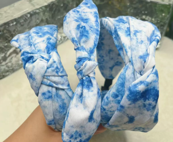 扎染发箍白色纯棉耳朵