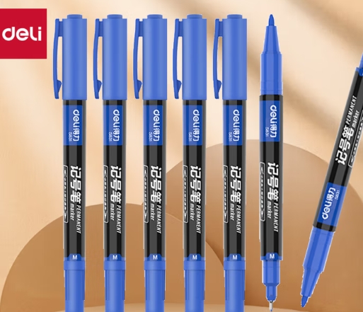 得力（deli）细杆双头0.5mm/1.2mm物流快递油性记号笔 勾线笔会议签字笔马克笔蓝色12支/盒 S831