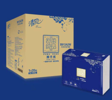 清风 B913A2W 擦手纸  2层200抽 三折  20包/箱