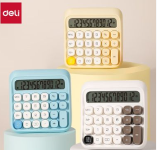 得力（deli）圆点高按键时尚计算器 12位数字宽屏显示 高颜值学生/办公用品 TE36