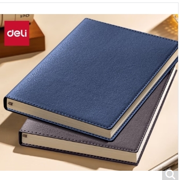得力（deli）皮面本轻商务笔记本办公会议记事本记录本 25K80张/本205*141mm BP01深蓝色