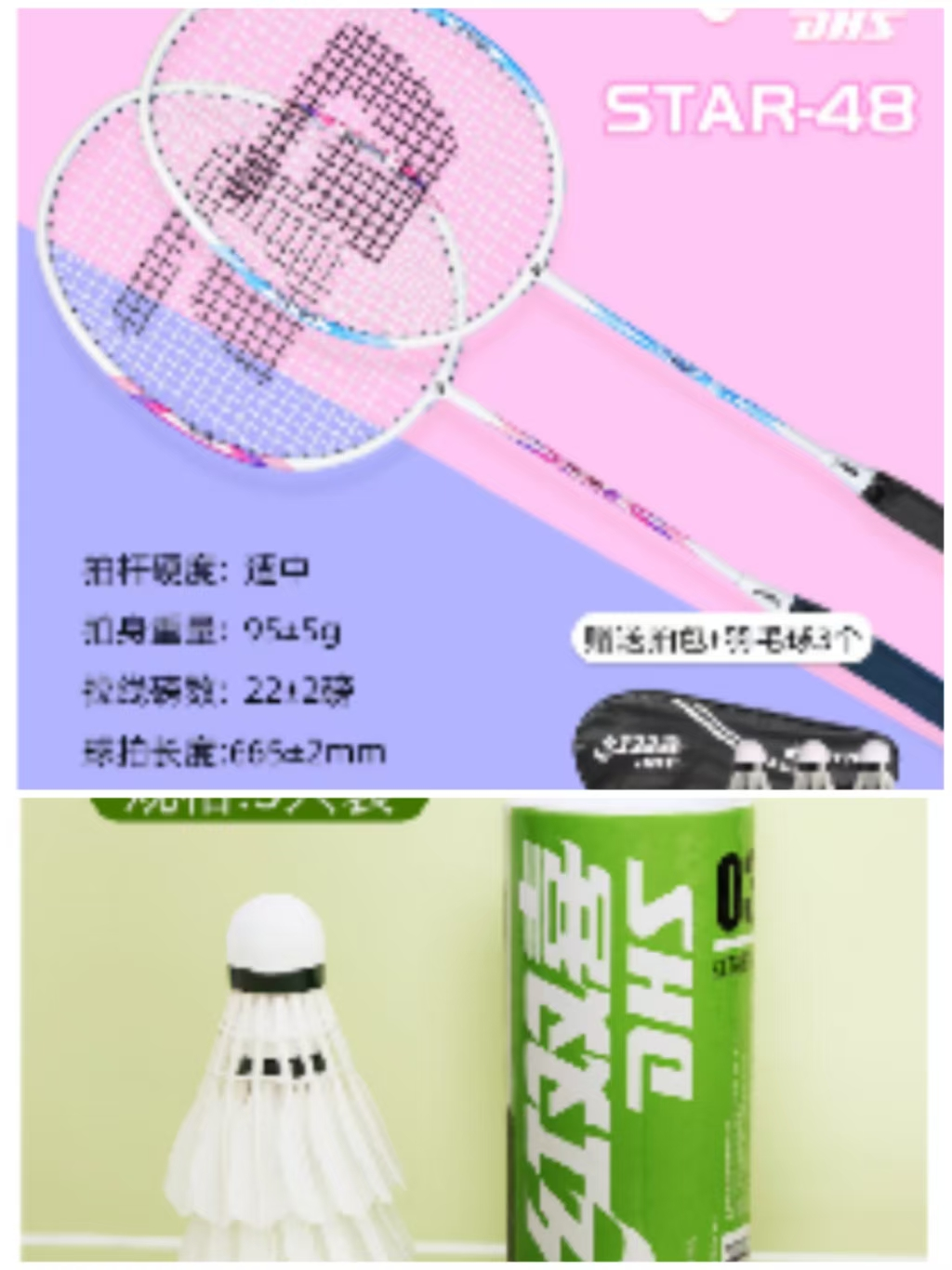 红双喜羽毛球拍双拍+ 羽毛球组合
