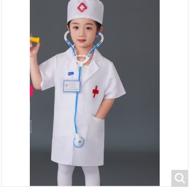 儿童医生护士套装科学实验白大褂服装幼儿园职业过家家角色扮演服 白色医生服短袖三件套,140