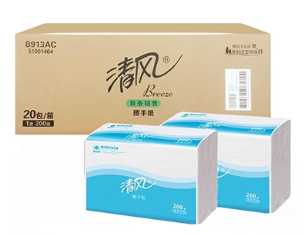 清风擦手纸 B913AC 单层 225*230 三折 200张/包 20包/箱